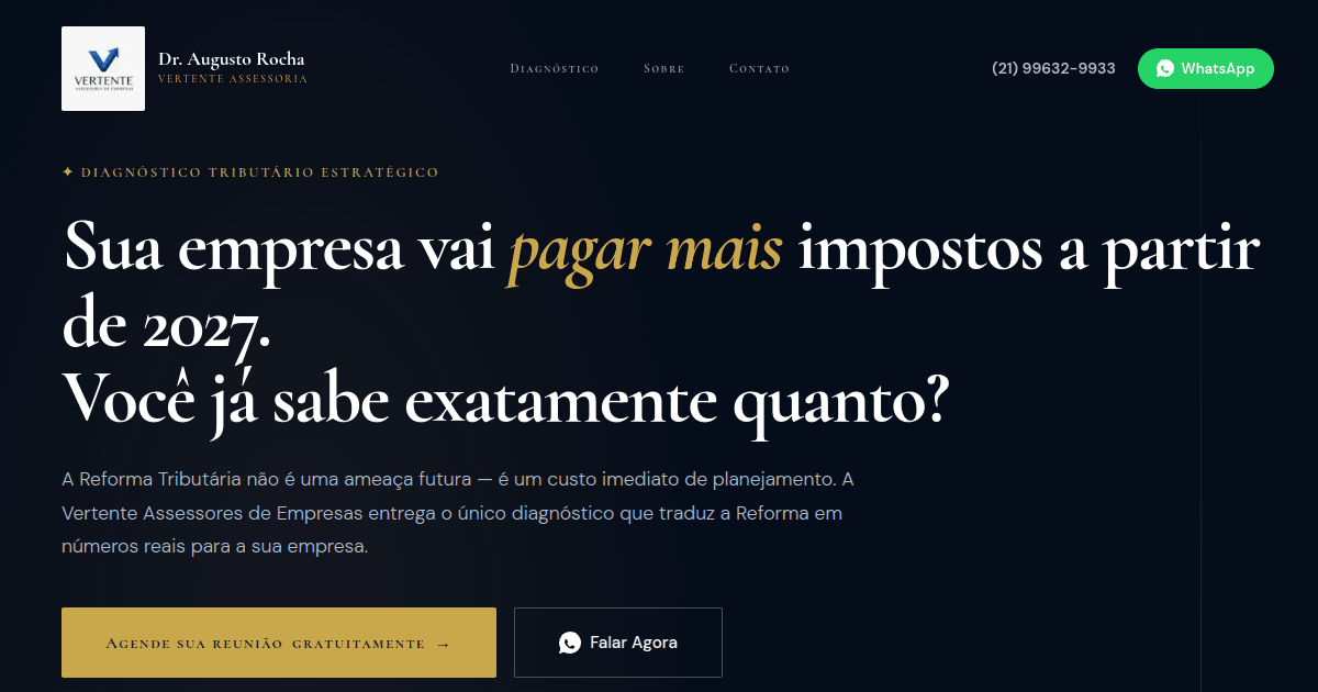 Landing page de alta conversão: Vertente Assessores Tributário